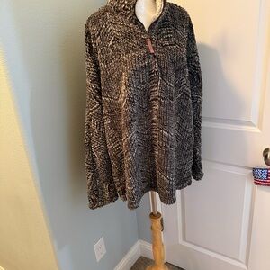 True Grit Sherpa Black and White Zip up Sweater.